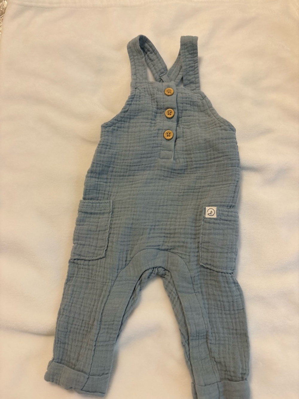 Baby’s Blue Gauze Overalls - Soft Button-Strap Romper size 3month